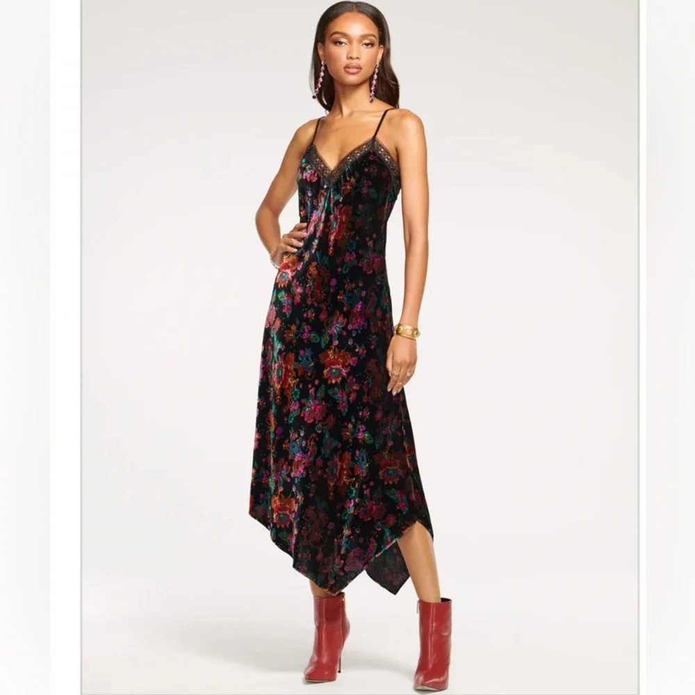 Ramy Brook Mariana floral velvet midi dress Sz 8